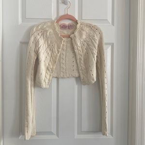 Anthropologie Cropped Cable knit cardigan Glass beaded buttons XS